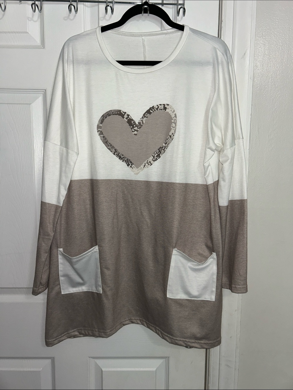 Heart Patch Colorblock Tunic - Cream & Taupe